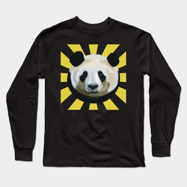 Striking Panda Bear on Sun Rays Long Sleeve T-Shirt by KateVanFloof